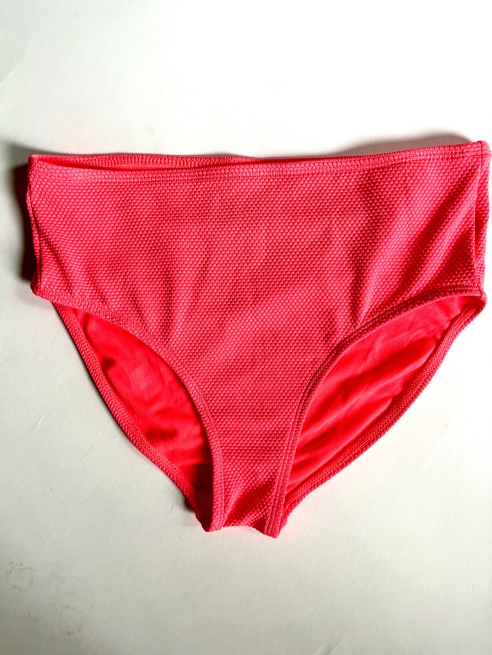 High-Waist Textured Bikini Bottom - Coral